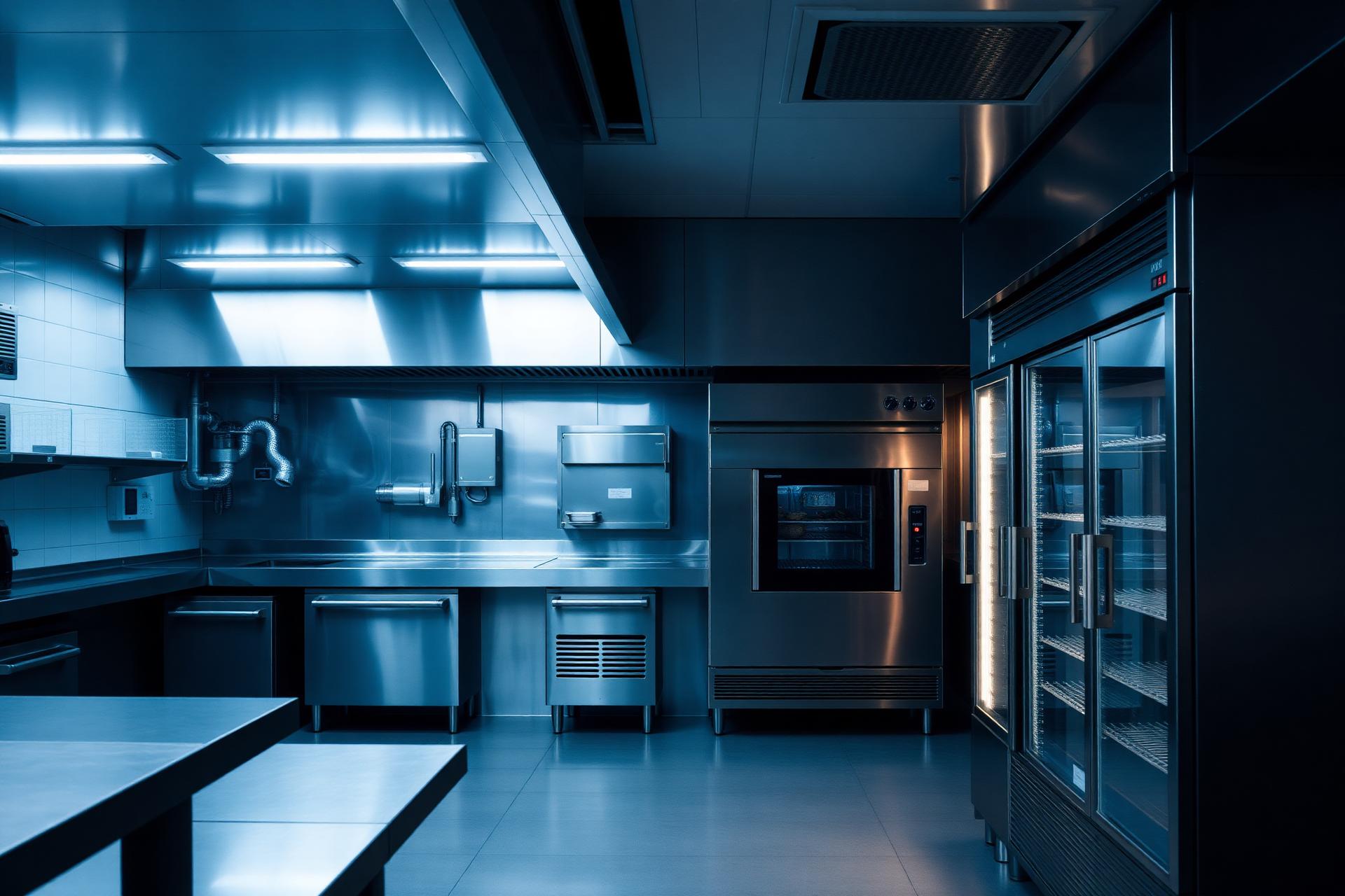 Commercial stainless steel kitchen with cold storage